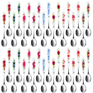 hushee 36 pcs stainless steel dessert spoons coffee tea spoons for tea party 6 inch with ceramic handle chinese floral coffee spoons soup spoons sugar spoons for home tableware tea party supplies