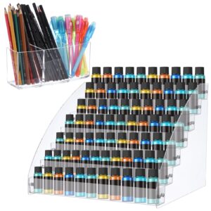 cdoky large 7-tier acrylic paint organizer with 3-compartment pen holder, space-saving paint organizer set durable acrylic oil paints tubes ink bottle tool storage