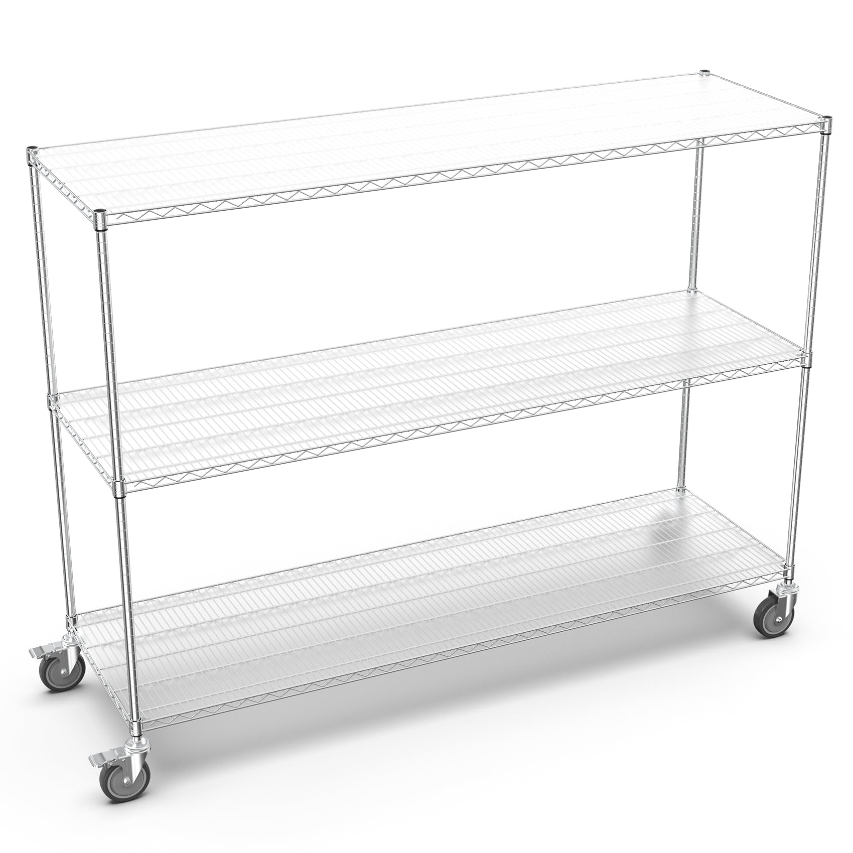 3 Tier 3000lbs Capacity NSF Metal Shelf Wire Shelving Unit, Heavy Duty Adjustable Storage Rack with 5in Wheels & Shelf Liners and Extensible Designs Utility Storage Rack, Chrome - 62"H x 72"L x 24"D