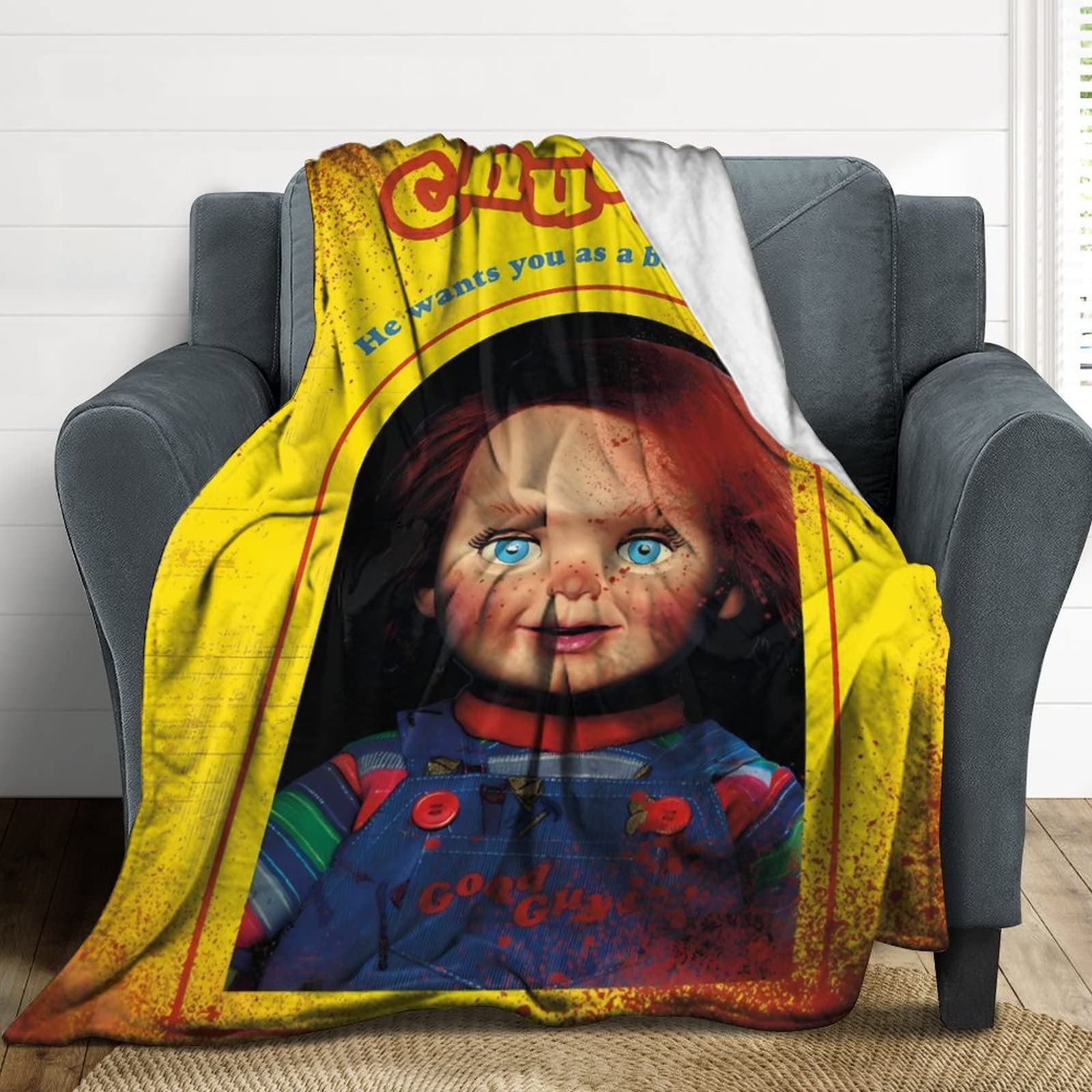 Childs Play Chucky Printed Flannel Blanket Lightweight Throw Blanket Ultra-Soft Micro Fleece Blanket Seasons Warm and Comfortable Plush BlanketTugeibec 30"x40"