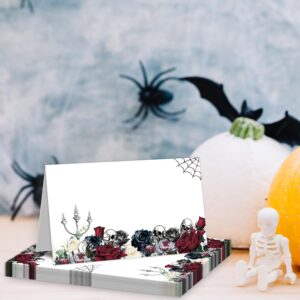 2.1x 3.5 In Place Cards for Halloween, Scored for Easy Folding, Floral and Skull Seating Cards, Table Tent Style Name Cards for Dinner Reception, Buffet Banquets, Happy Halloween Decorations -03