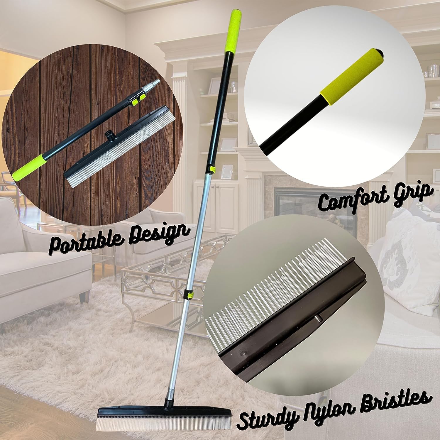 A-to-Z Supply Room Groom Carpet Rake and Groomer with Telescoping 54" Adjustable Handle, Portable Design, Carpet Brush Ideal for Pet Hair, Refreshing High Pile Carpets and Artificial Turf, (Pack of 2)