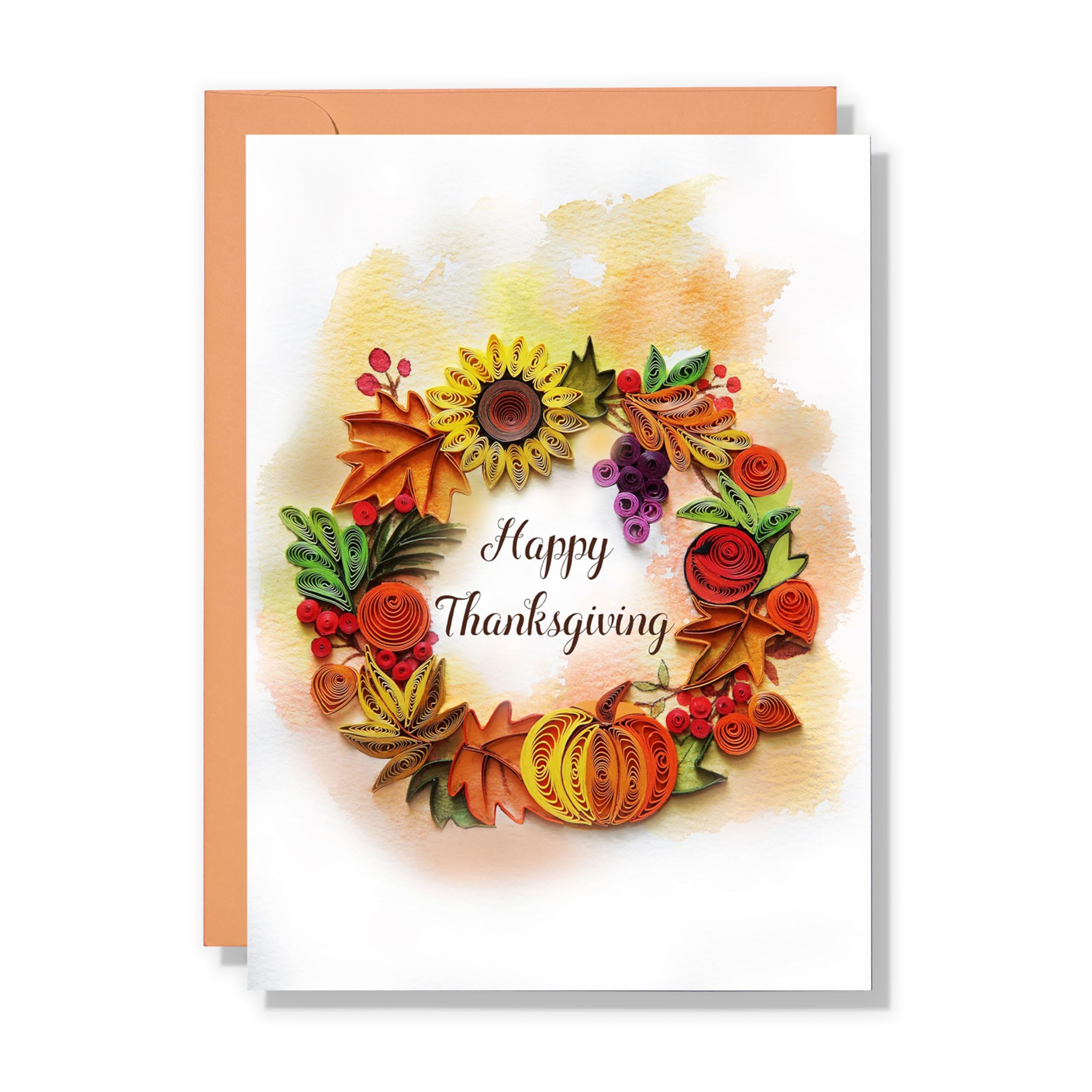 QUILLCRAFT Thanksgiving Colorful Greeting Card, Happy Thanks Giving, Fall Autumn Artful Watercolor Card, Quilling Quilled Card for Thanksgiving for Men and Women, Him and Her (Thanks Giving)