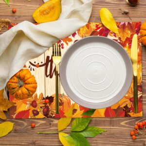 Whaline 100Pcs Fall Thanksgiving Paper Place Mats Pumpkin Leaves Disposable Placemats Autumn Seasonal Decorative Paper Table Mats, 14 x 9.8 Inch