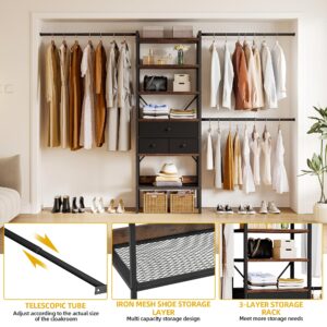 DWVO Closet System, Walk In Closet Organizer Systems with 3 Drawers, Closet Organizers and Storage with Shelves and 3 Expandable Hanger Rods, Fits 6-9 ft Space, Black