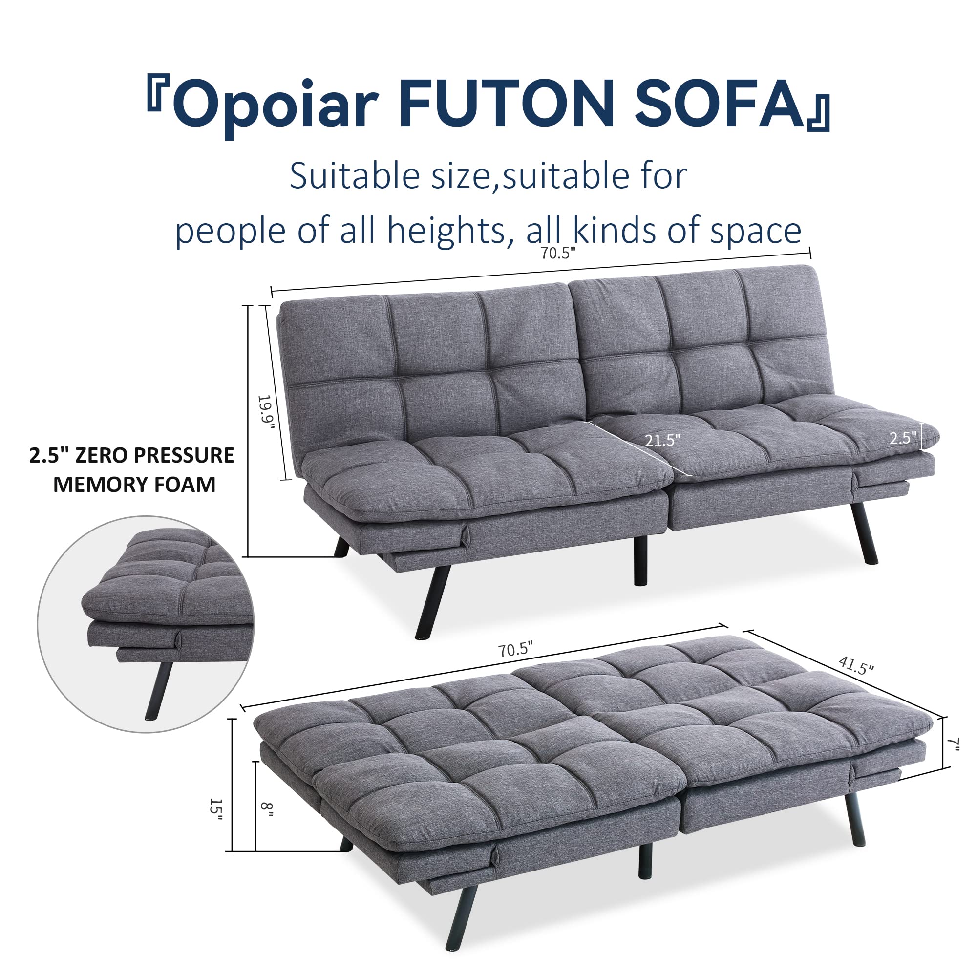 Opoiar Futon Loveseat Convertible Sleeper Bed,Sofa & Couch Soft Cushions Love Seat Daybed for Studio, Apartment, Office, Small Space Sofabed, Grey