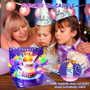 FITMITE Birthday Cards, Musical Pop Up Birthday Cards with Light, Blow Out LED Light Candle and Play Happy Birthday Music Pop Up Card, Birthday Gifts for Women Men Husband Wife Kids Greeting Cards