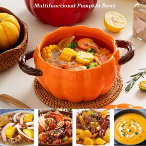 Dutch Oven Pot with Lid, Pumpkin Pottery Dessert Saucepan, Mini Baking Dish Cute Pumpkin Bowl, Covered Dutch Oven Ceramic Stockpot, Pumpkin-Shaped Casserole (Orange)