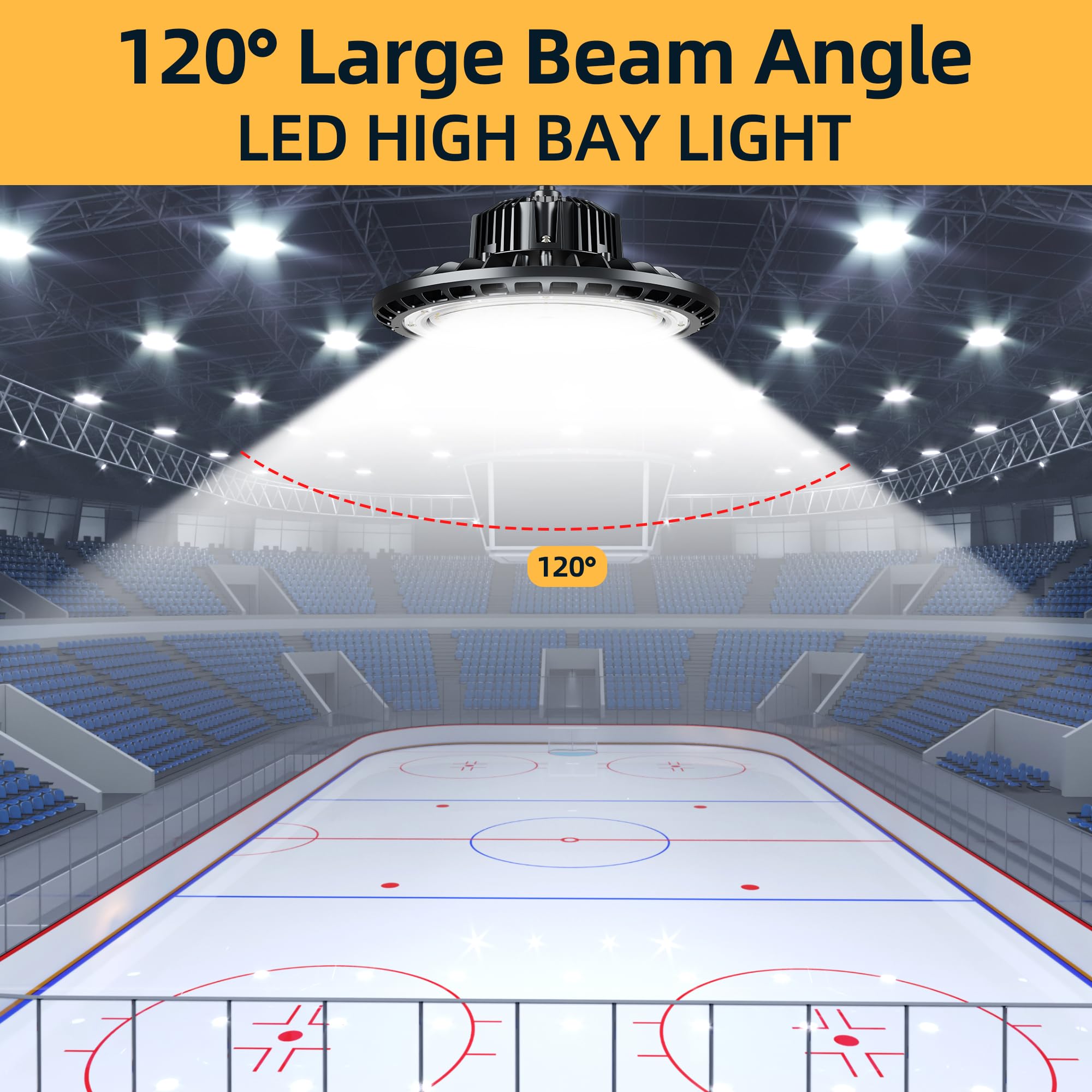 UFO LED High Bay Light 150W 5000K, High Bay LED Lights 21,000LM(600W MH/HPS Eqv.),UFO Lamp with Plug, Hanging Hook, Safe Rope, Lighting Fixtures for Warehouse Shop Factory Garage Gym Barn（2 Pack）