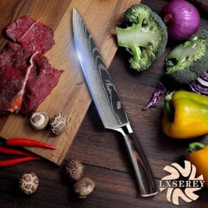 Knife Set with Block for Kitchen - 7Pcs Hand-Forged Kitchen Knife and Magnetic Holder with Ergonomic Handle-Perfect for Novice to Professional Chefs.