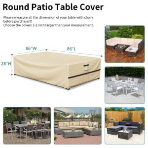 Patio Furniture Cover Waterproof, Square Outdoor Table Cover, 500D Heavy Duty Patio Table & Chair Cover, All Weather Protection Outdoor Cover for Patio Furniture, 86" x 86" x 28" H -Beige