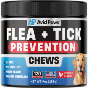 natural flea and tick prevention for dogs - dog flea and tick treatment chewable - safe flea treatment dogs of all breeds & ages - flea chews for dogs - flea pills for dogs for dog flea & tick control