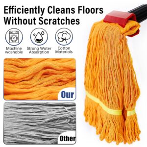 Looped-End String Wet Mop, Heavy Duty Commercial Industrial Dust Mop with 45 inch Stainless Steel Pole, 2 Replacement Floor Mop Heads for Floor, Hardwood, Laminate, Tiles Cleaning (Blue&Orange)