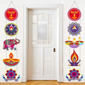 hotop 2 pcs happy diwali porch signs 78 x 11.4 inch deepavali themed hanging banners diwali decorations for home festival of lights party front door hanging decorations for diwali indian party supply