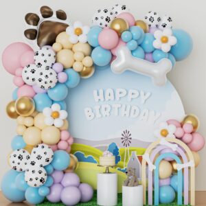 paw balloons garland arch kit with 148pcs pink blue bone dog paw balloons for dog birthday party blue theme birthday party decorations (pink)