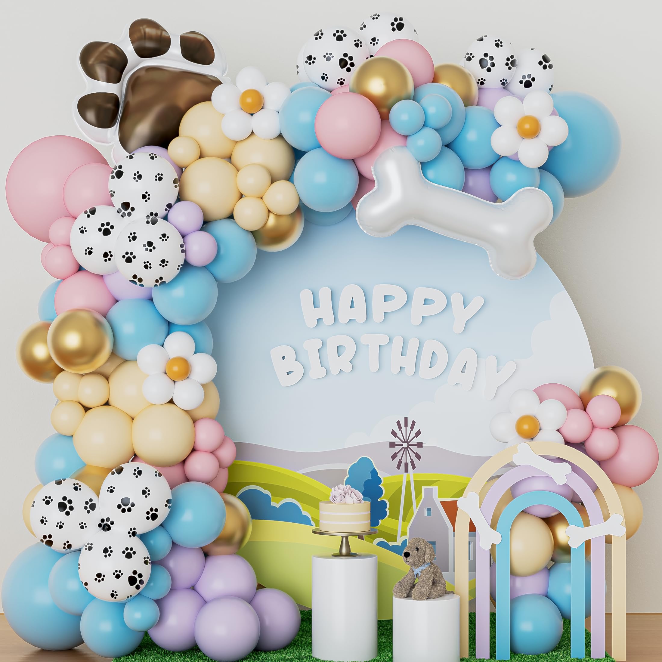 Paw Balloons Garland Arch Kit with 148PCS Pink Blue Bone Dog Paw Balloons for Dog Birthday Party Blue Theme Birthday Party Decorations (Pink)