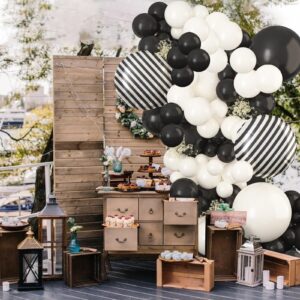 Black and White Balloon Arch, Balloon Garland Black White with Matte Black and White Latex Balloons, Black and White Balloon Arch Kit for Birthday, Baby Shower, Wedding, Graduation Party Decorations