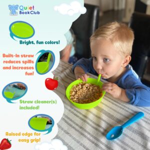 Quiet Book Club Cereal Bowls with Straws for Kids Bowls with Straw for Cereal Childrens Bowls with Straw Built in for Kids Plastic Straw Bowls for Toddlers Dishwasher Safe BPA FREE for boys