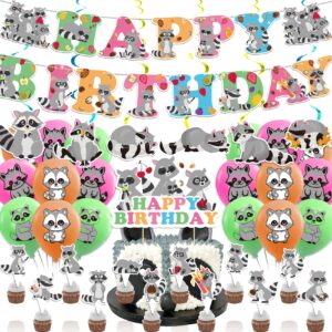 raccoon party decorations raccoon birthday party supplies includes raccoon birthday banner spirals cake topper cupcake toppers balloons for woodland raccoon birthday party baby shower decorations