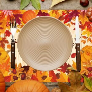 Whaline 100Pcs Fall Thanksgiving Paper Place Mats Pumpkin Leaves Disposable Placemats Autumn Seasonal Decorative Paper Table Mats, 14 x 9.8 Inch