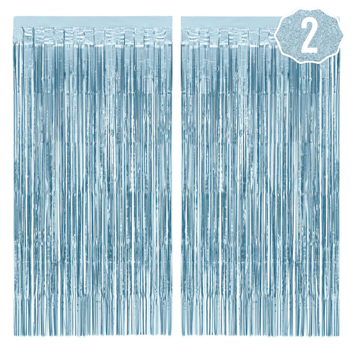 xo, Fetti Party Decorations Matte Blue Fringe Foil Curtain - Set of 2 | Bachelorette Bridal Shower Backdrop, Wedding, Birthday Photo Booth