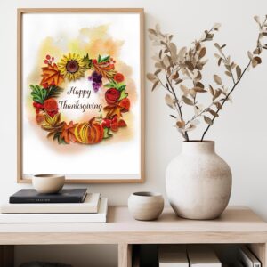 QUILLCRAFT Thanksgiving Colorful Greeting Card, Happy Thanks Giving, Fall Autumn Artful Watercolor Card, Quilling Quilled Card for Thanksgiving for Men and Women, Him and Her (Thanks Giving)