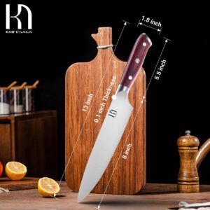 KnifeSaga Japanese Chef Knife Professional 8 Inch, Next Generation High Carbon Stainless Steel Razor Sharp Kitchen Cooking Knife, High-End Gift for Pro Chefs, Luxury Box, Full Tang Handle