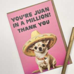 Old English Co. Funny Thank You Card For Him or Her - 'Juan In A Million' Thanks Card for Men and Women - Cute Chihuahua Dog Thank You Greeting Card for Friends Family | Blank Inside Envelope