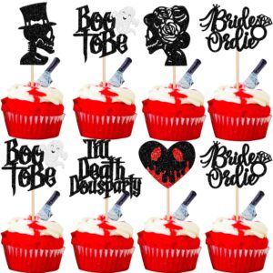 rsstarxi 24 pack halloween bachelorette cupcake toppers glitter ghost bride or die boo to be ring cupcake picks for halloween horror theme birthday engagement party cake decorations