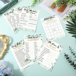 Kosiz 302 Pcs Greenery Eucalyptus Baby Shower Games 6 Games Activities Include Baby Shower Bingo, Word Scramble, Word Search, Baby Predictions and Advice, The Price is Right, Guess Who