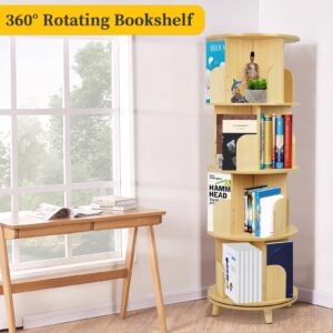 ybaymy Rotating Bookshelf, 4 Tier Floor Standing Bookcase Storage Rack, 360° Spinning Bookshelf with Legs Floor-Standing Bookcase Storage Rack for Bedroom, Living Room