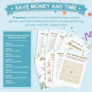 OLOUTAB Baby Shower Games Set-8 Games,Fun and Easy to Play,Includes Baby Shower Bingo,Price is Right,Guess Who Mommy or Daddy,Word Scramble,Prediction and Advice,How Big is Mommys Belly,Pacifier Hunt