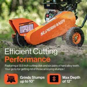 SuperHandy Gas Stump Grinder 9HP Engine - Direct Belt Drive, 12-inch Cutting Performance, 6 Carbide Teeth - Compact & Lightweight