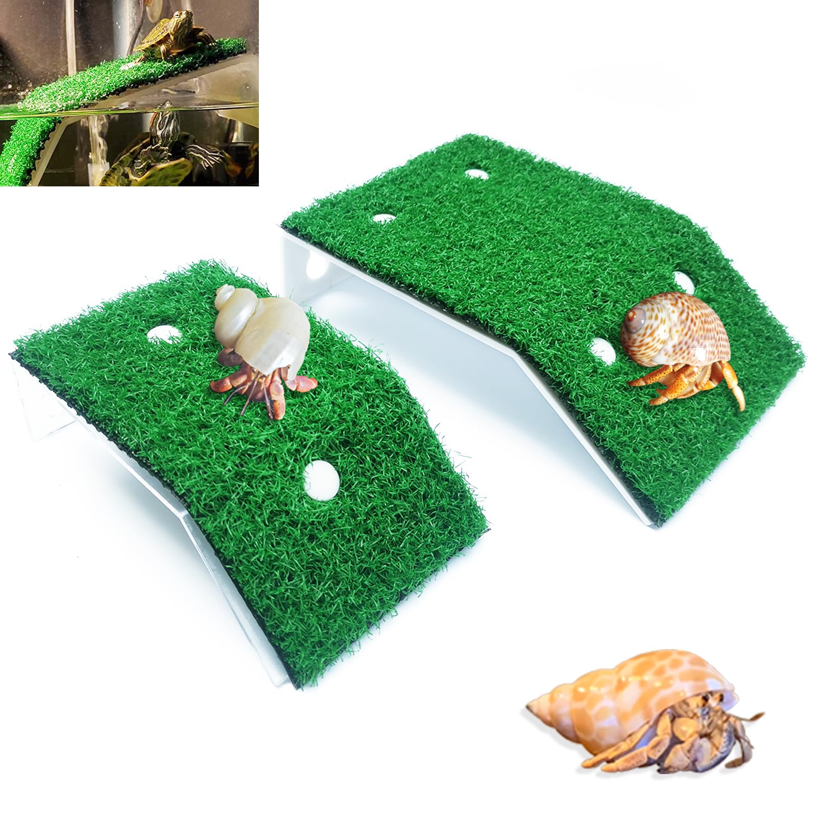 2 Pcs Hermit Crab Climbing Toys Simulation Grass Turtle Ramp Climb Ladder for Aquarium Terrarium Habitat Supplies Hermit Crab Cage Accessory Reptile Basking Platform for Amphibian Frogs Birds