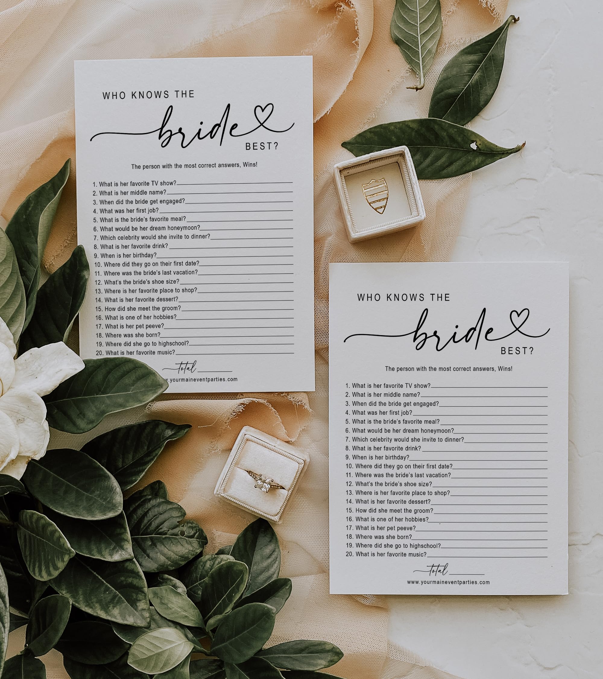 Your Main Event Prints Bridal Shower Games Who Knows The Bride Best, Fun Activities for Weddings, Bridal Showers and Bachelorette Parties (White)