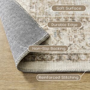 Small Area Rug 2x3,Non Slip Neutral Farmhouse Washable Entryway Rug Indoor,Tan Beige and Light Brown