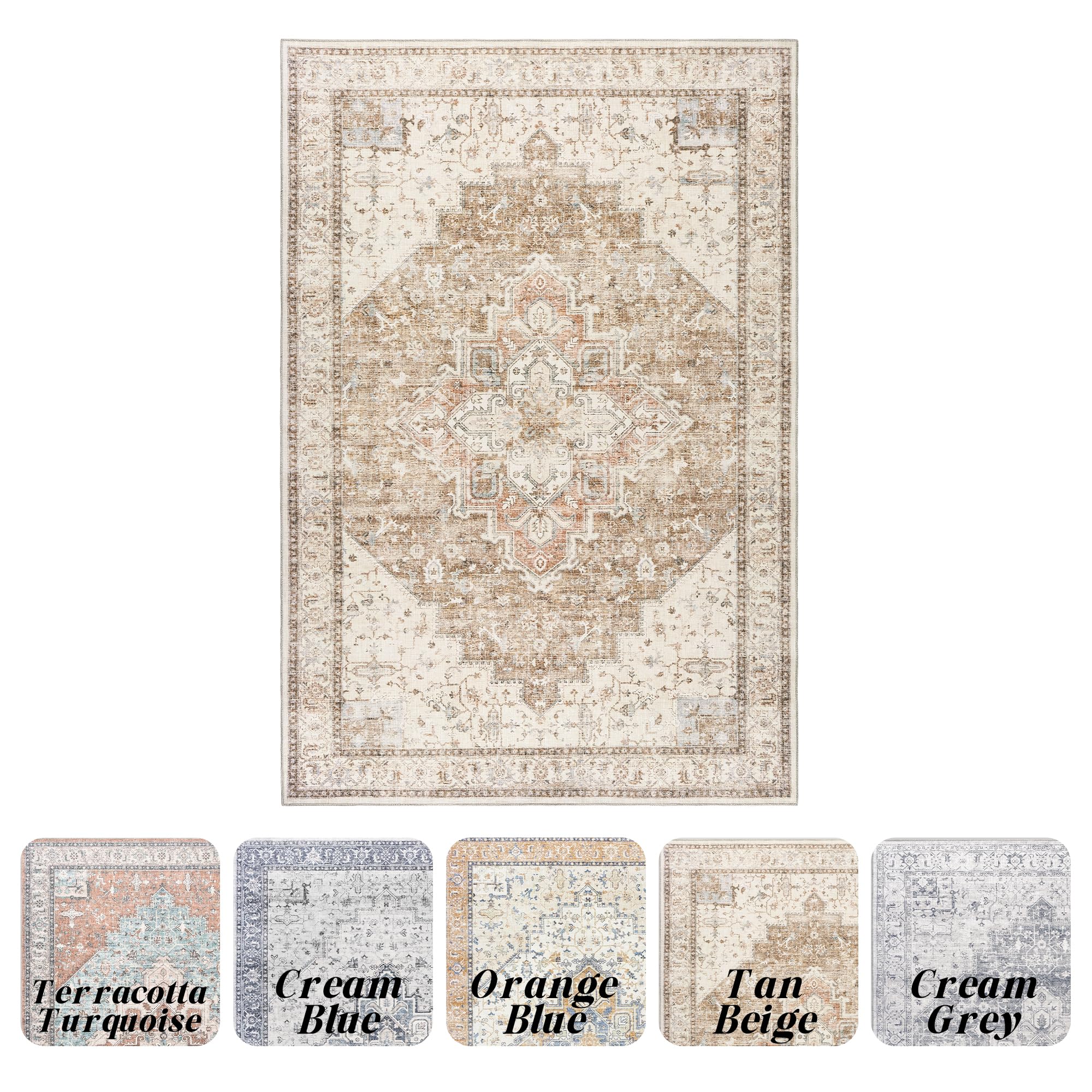 Small Area Rug 2x3,Non Slip Neutral Farmhouse Washable Entryway Rug Indoor,Tan Beige and Light Brown