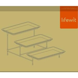 Lifewit 3 Tier Plastic Serving Tray for Party Supplies, 12" x 6.5" Platters for Serving Food, White Reusable Trays with Black Metal Display Stand for Veggie, Fruit, Cookies, Dessert