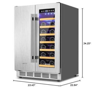 ORYMUSE Wine and Beverage Refrigerator, 24 Inch Stainless Steels Beverage Fridge Dual Zone, Wine Beverage Cooler Built-in or Freestanding with Upgraded Cooling, 20 Bottles and 88 Cans Large Capacity