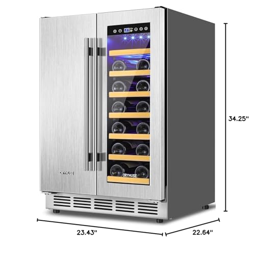 ORYMUSE Wine and Beverage Refrigerator, 24 Inch Stainless Steels Beverage Fridge Dual Zone, Wine Beverage Cooler Built-in or Freestanding with Upgraded Cooling, 20 Bottles and 88 Cans Large Capacity