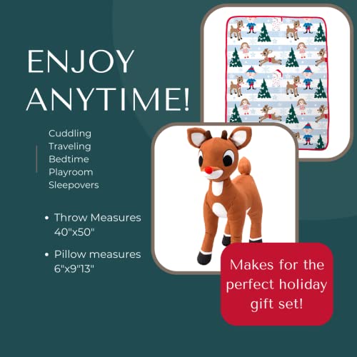 Franco Bedding Christmas Holiday Super Soft Plush Cuddle Buddy, 40 in x 50 in, Rudolph Throw + Pillow Set