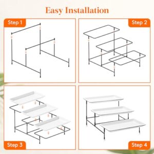 Lifewit 3 Tier Plastic Serving Tray for Party Supplies, 12" x 6.5" Platters for Serving Food, White Reusable Trays with Black Metal Display Stand for Veggie, Fruit, Cookies, Dessert