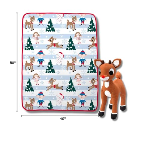 Franco Bedding Christmas Holiday Super Soft Plush Cuddle Buddy, 40 in x 50 in, Rudolph Throw + Pillow Set