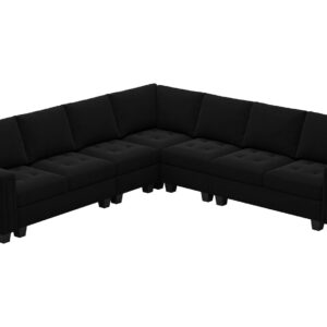 Belffin Modular Velvet Sectional L Shape Sofa Couch Oversized Convertible Sectional Sofa Couch with Reversible Chaise for Living Room Black