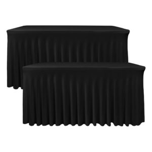 nasitos black table skirt for 6 foot rectangle tables, 2 pack - 72 x 30 inch - stretch spandex fitted table clothes, fabric table covers cocktail tablecloths for party, banquet, birthday