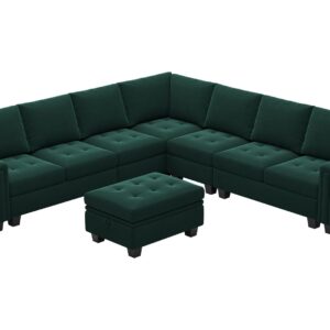 Belffin Convertible Velvet Modular Sectional Sofa Couch with Reversible Chaise L Shaped Sectional Couch with Storage Ottoman Living Room furniture Sofa Set Green