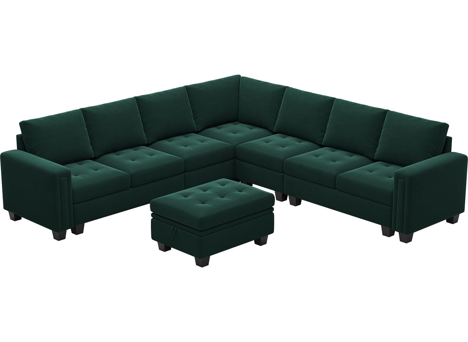 Belffin Convertible Velvet Modular Sectional Sofa Couch with Reversible Chaise L Shaped Sectional Couch with Storage Ottoman Living Room furniture Sofa Set Green