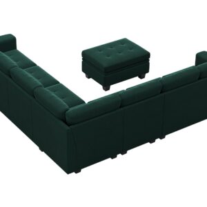 Belffin Convertible Velvet Modular Sectional Sofa Couch with Reversible Chaise L Shaped Sectional Couch with Storage Ottoman Living Room furniture Sofa Set Green