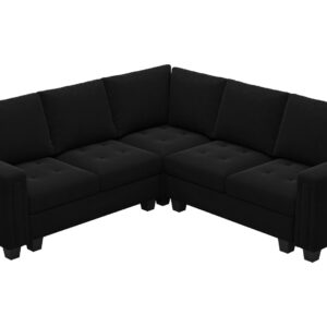 Belffin Velvet Modular Sectional Sofa Convertible Sectional Sofa Couch with Reversible Chaise L Shaped 4 Seater Corner Sofa Couch Black