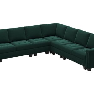 Belffin Modular Velvet Sectional L Shape Sofa Couch Oversized Convertible Sectional Sofa Couch with Reversible Chaise for Living Room Green